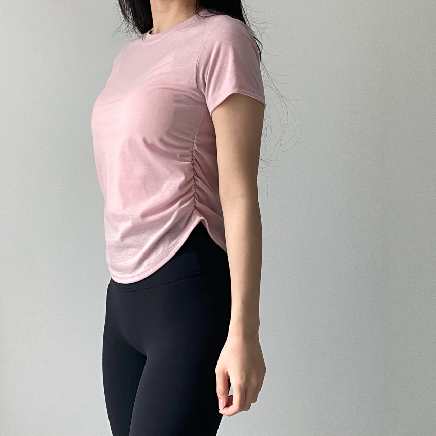 [1+1/허리💗잘록핏]밑단굴림 셔링 필라테스 발레코어 트레이닝 애슬레저 운동복 요가복 헬스복 상의 커버업 세미 크롭 반팔 티셔츠 발레리나티 숏슬리브 상세 이미지 38