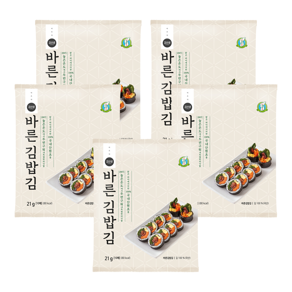 [성경김본사] 바르다김선생 바른 김밥김(10매) 21g, 5개 - 상품 이미지