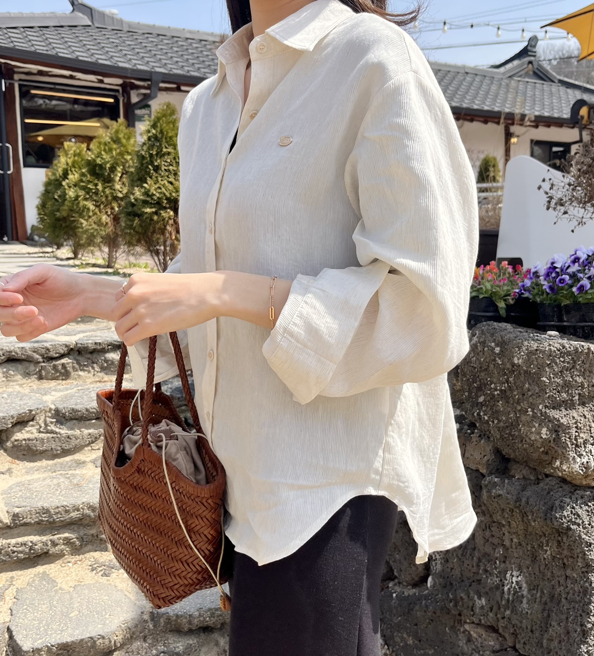 골디팬던트 린넨 내츄럴 셔츠 임부복 임산부 만삭까지 상세 이미지 6