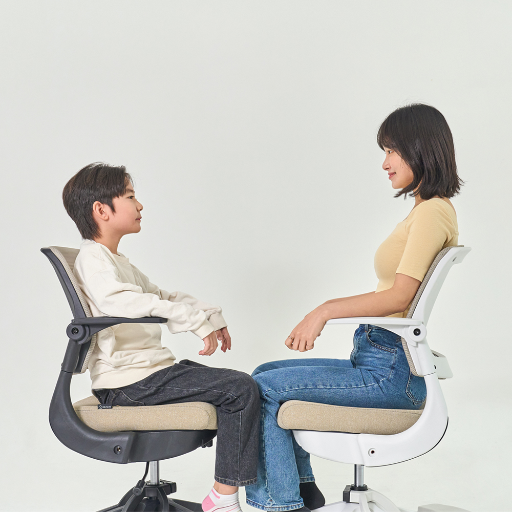 피치트렌디 헤이체어 어린이의자 초등학생 책상 의자 팔걸이 수납 화이트-핑크(회전 중심봉)