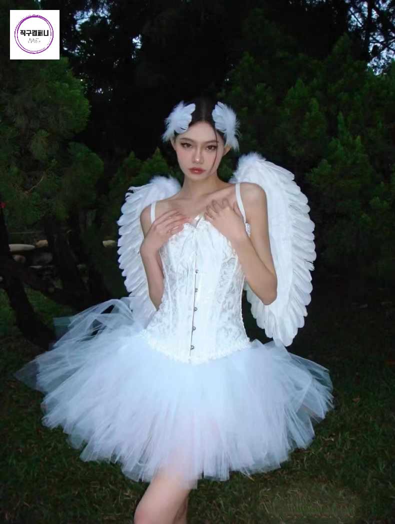 의상 천사날개 블랙 할로윈 백조 스완 발레코어룩 - 상품 이미지