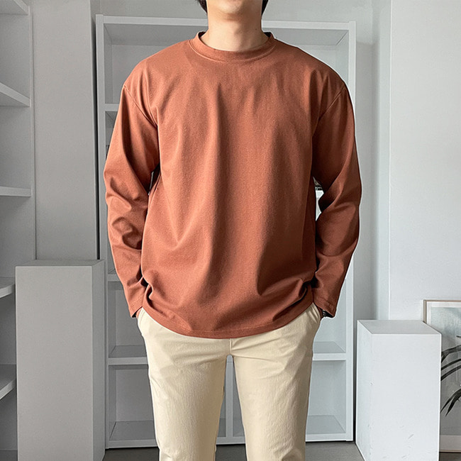1+1 남자 호버 봄 가을 분또 면 무지 라운드 긴팔티셔츠 - 상세 이미지 4