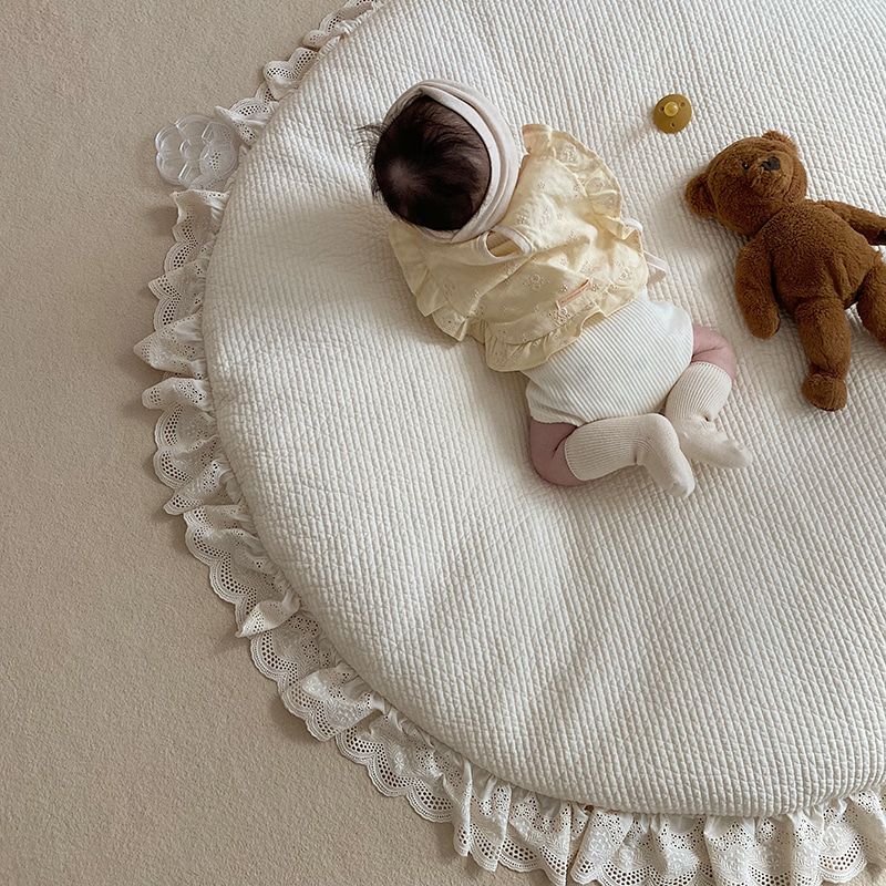 고밀도면 100수 프릴 무형광 신생아 아기 유아 원형 러그 목화솜 놀이매트 분리형