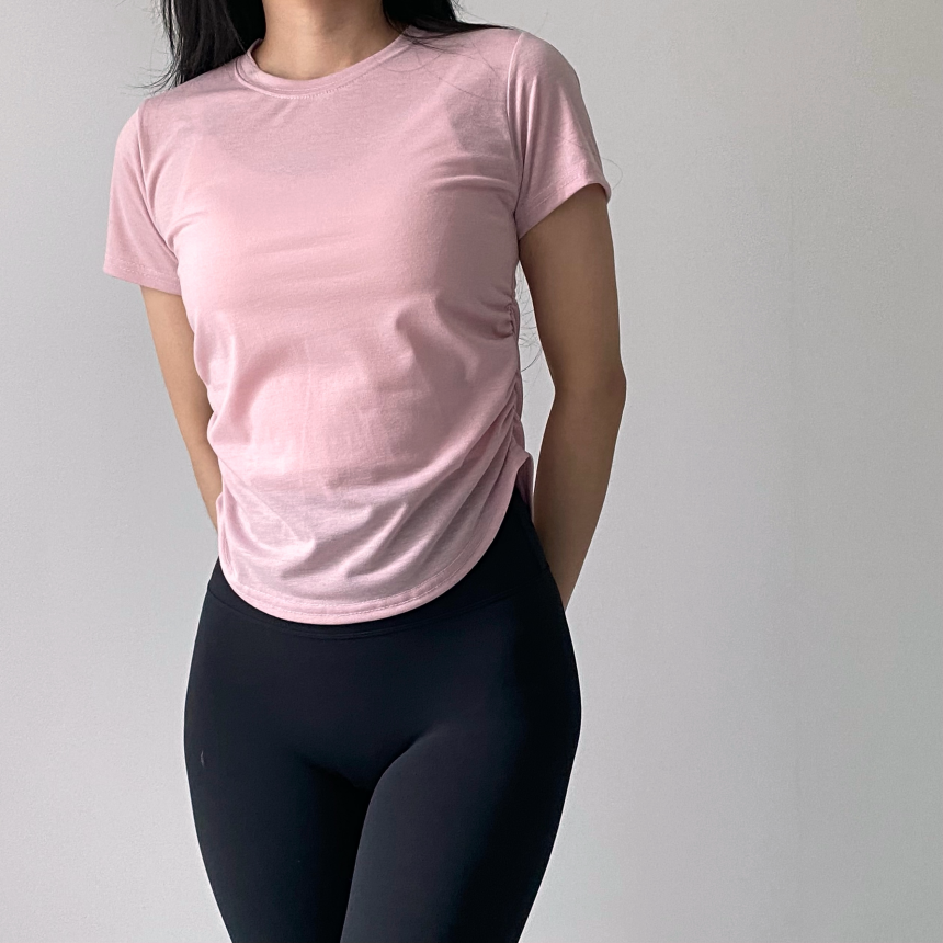 [1+1/허리💗잘록핏]밑단굴림 셔링 필라테스 발레코어 트레이닝 애슬레저 운동복 요가복 헬스복 상의 커버업 세미 크롭 반팔 티셔츠 발레리나티 숏슬리브 상세 이미지 37