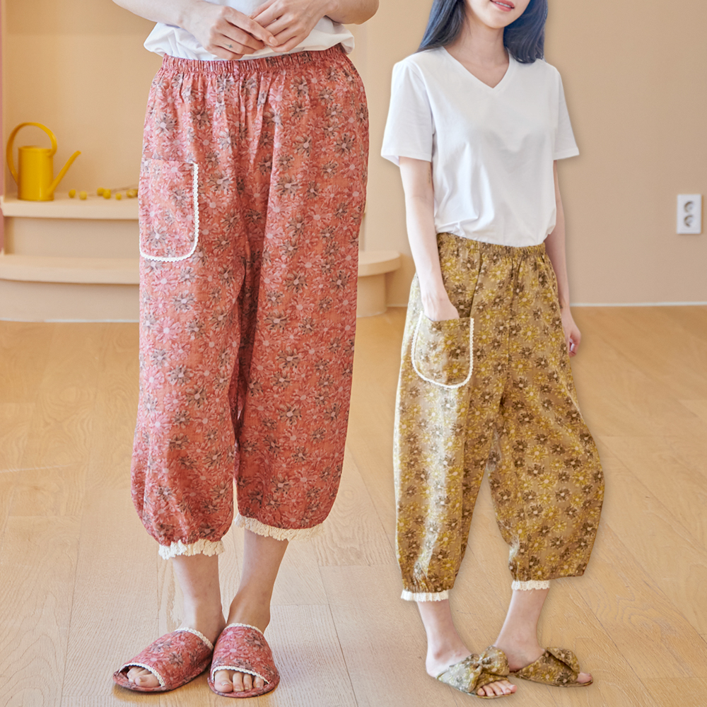 꽃무늬 파자마 잠옷 주머니 바지 여성 홈웨어 PJ레이스주머니(8부) - 상세 이미지 4