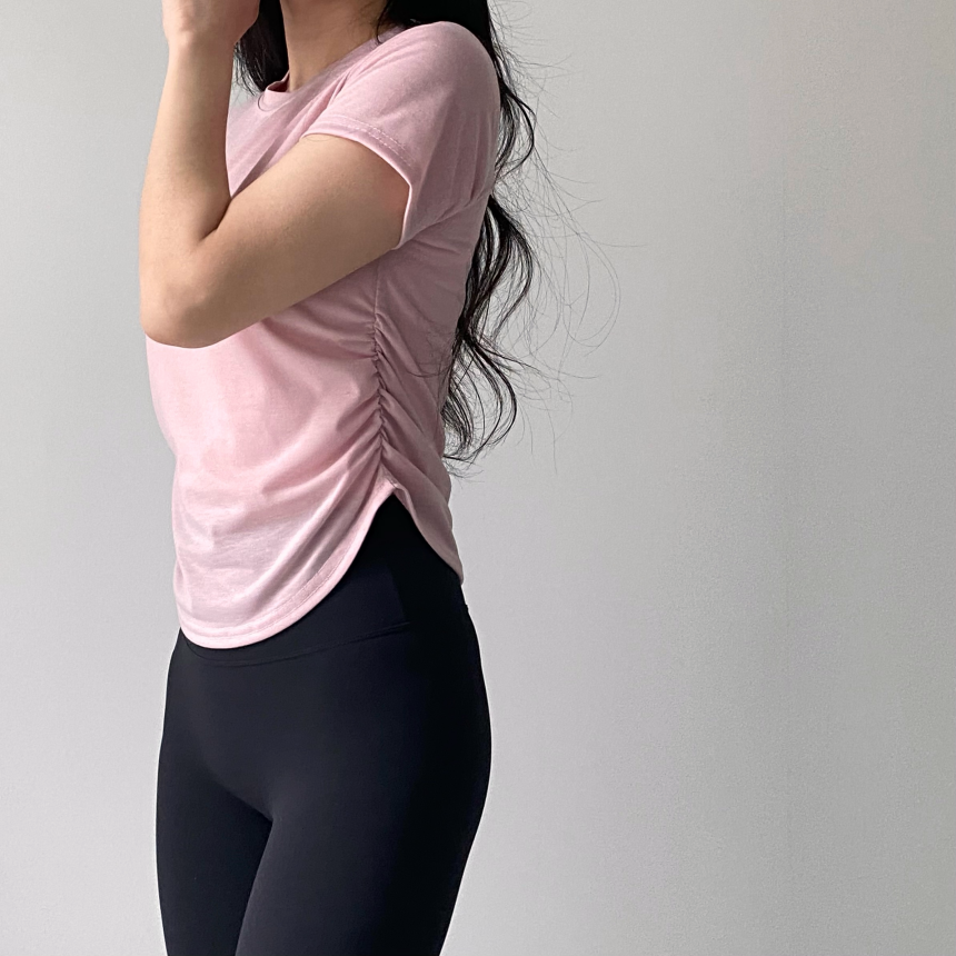 [1+1/허리💗잘록핏]밑단굴림 셔링 필라테스 발레코어 트레이닝 애슬레저 운동복 요가복 헬스복 상의 커버업 세미 크롭 반팔 티셔츠 발레리나티 숏슬리브 상세 이미지 39