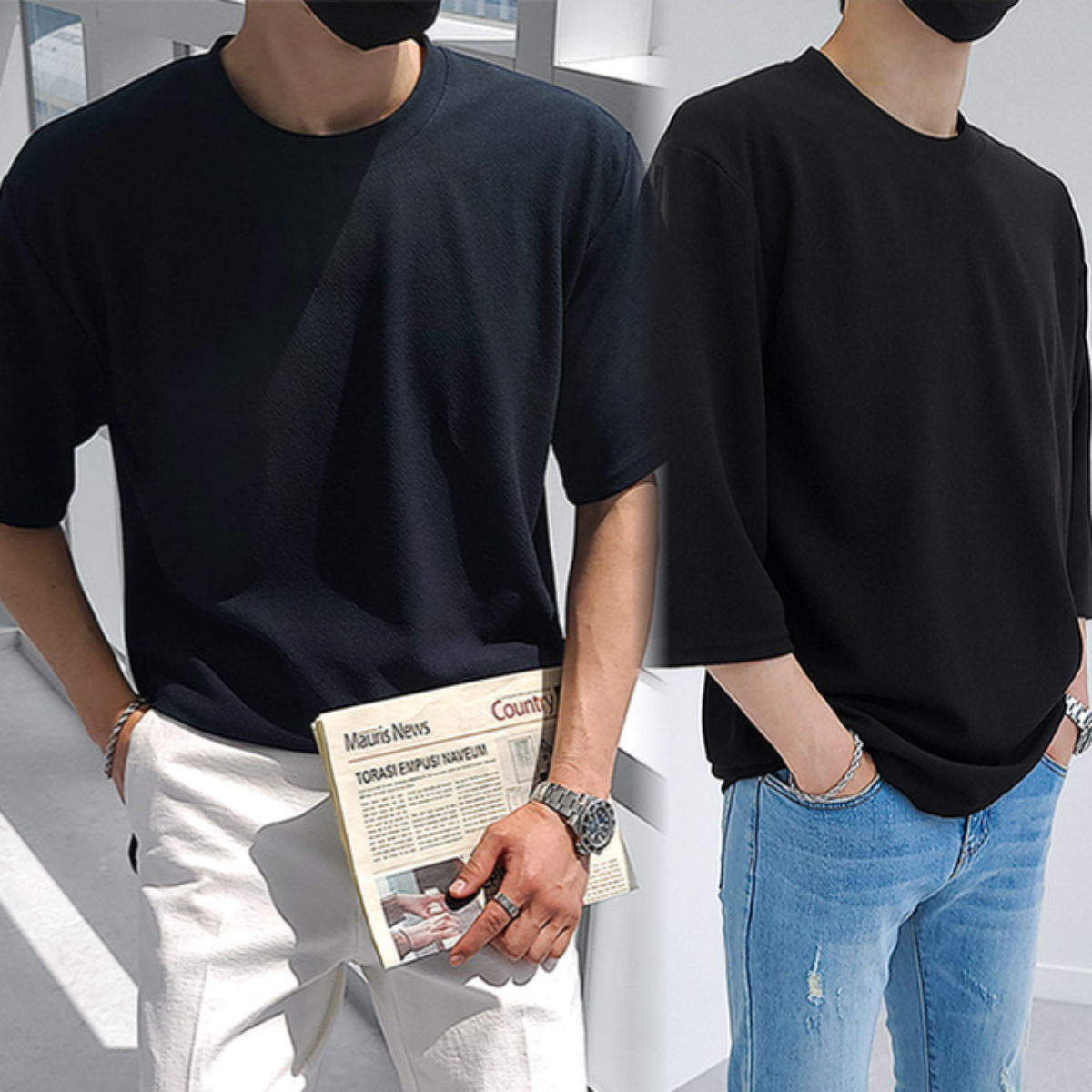 남자 버치 3타입 링클프리 무지 스판 긴팔티 반팔티 7부티 - 상품 이미지