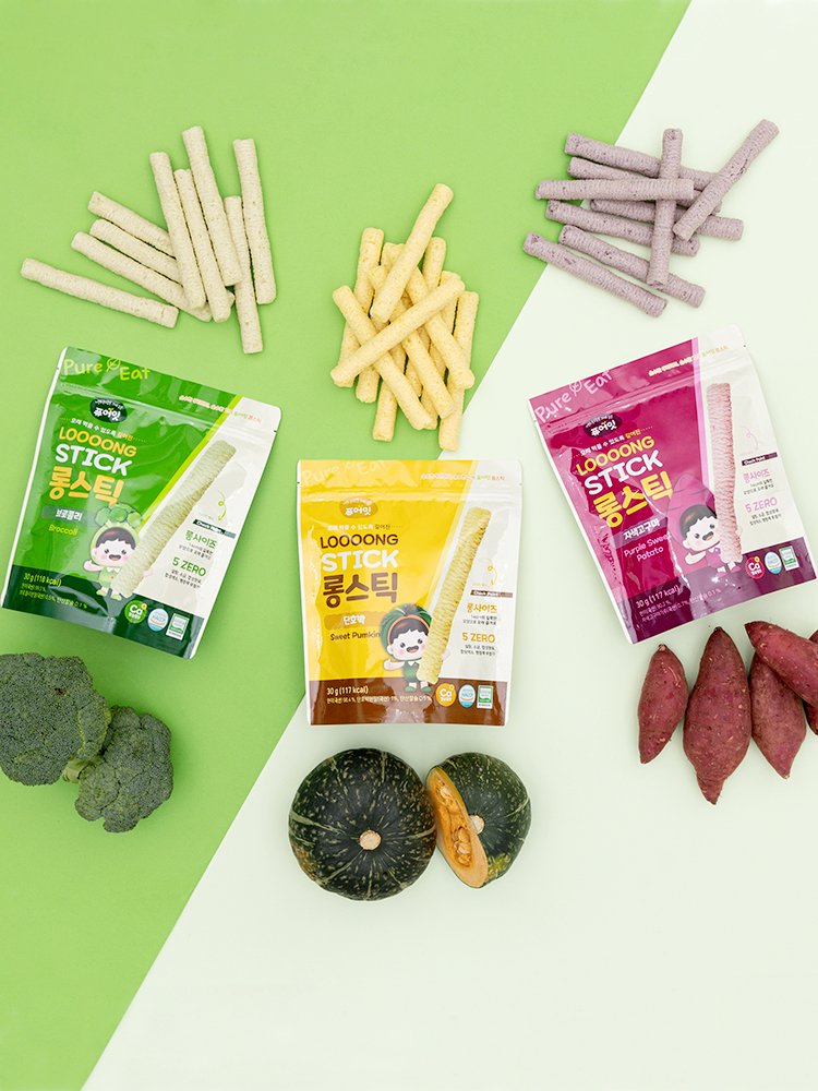 퓨어잇 유기농 쌀과자 아이간식 롱스틱 3가지 맛 아기과자