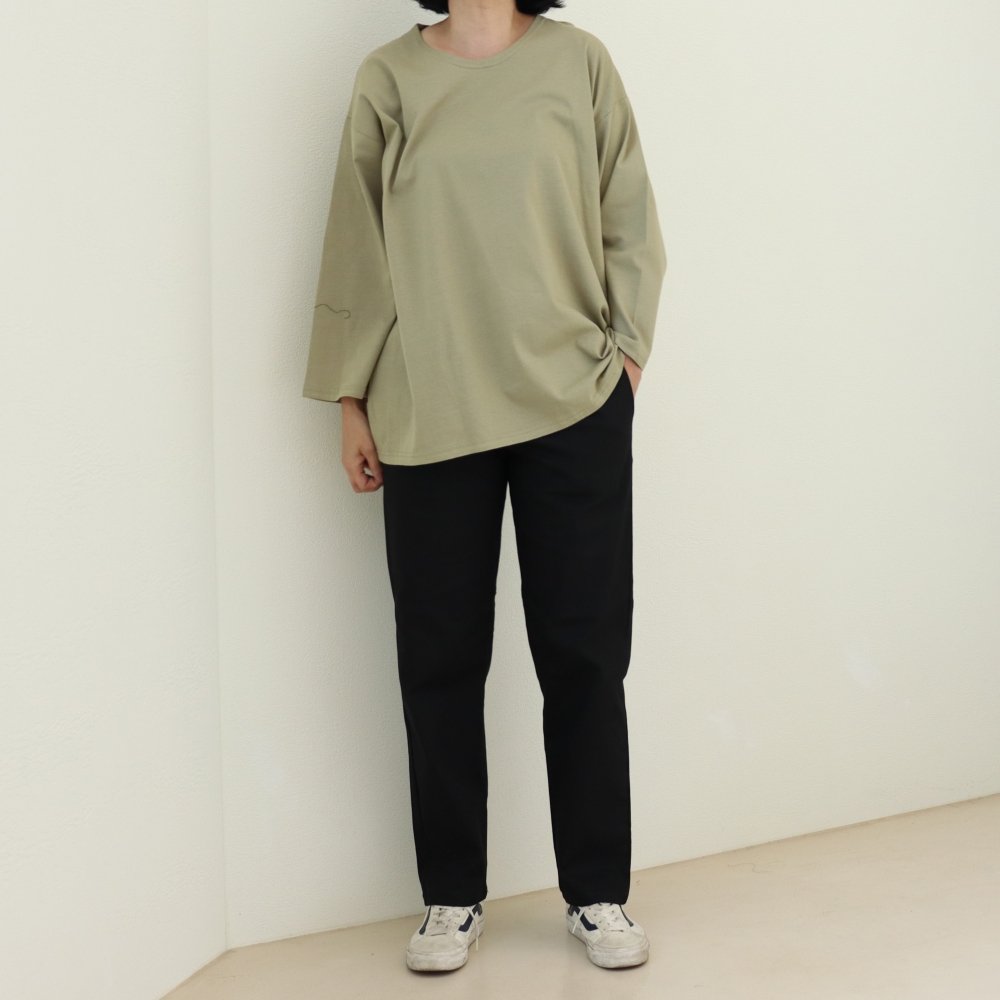 자체제작 일자 스판 9부 바지 허리 밴딩 밑위긴 팬츠 XL 2XL 3XL 봄 여름 가을 - 상세 이미지 3