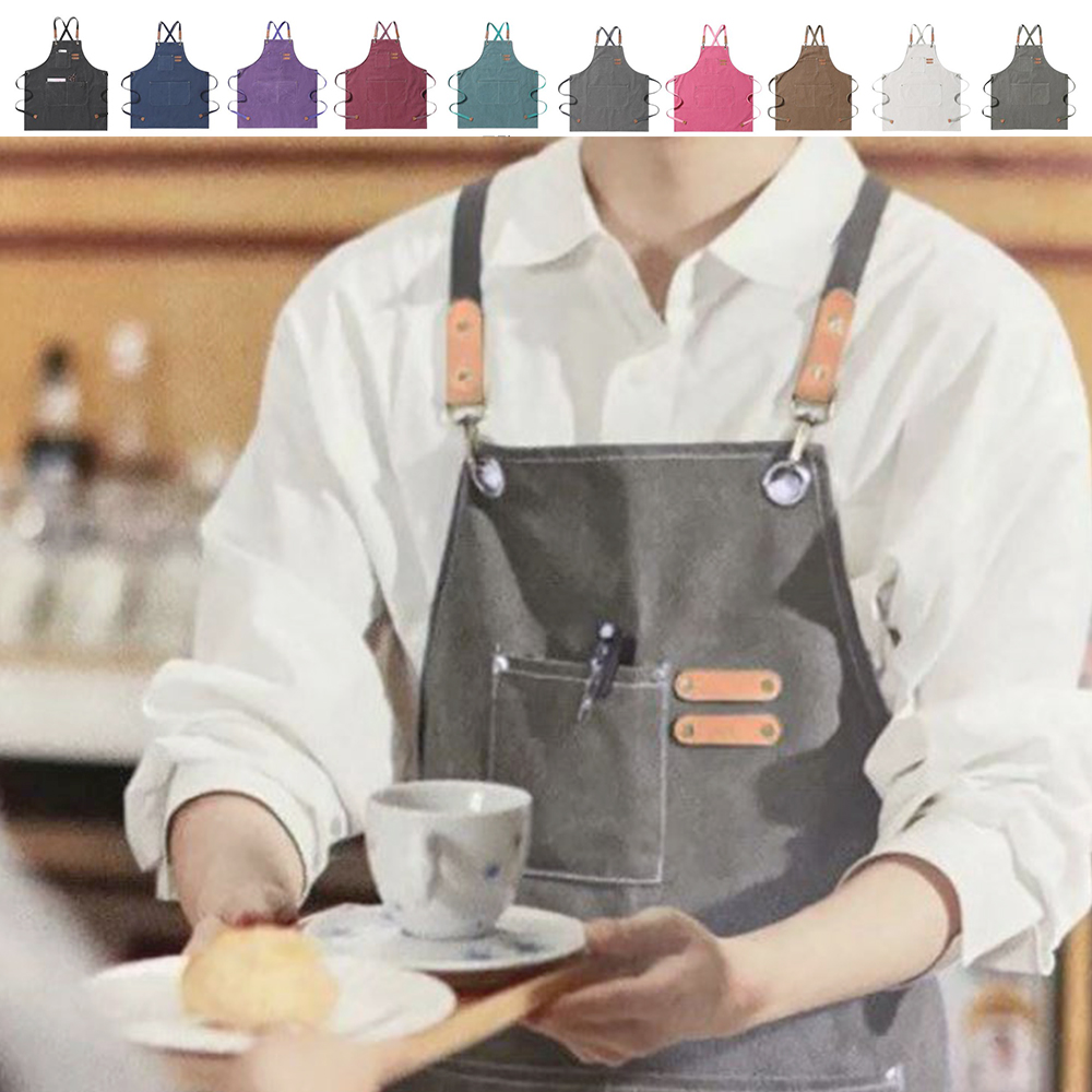 순면 방수 앞치마 소가죽 캔버스 데님 카페 공방 작업복