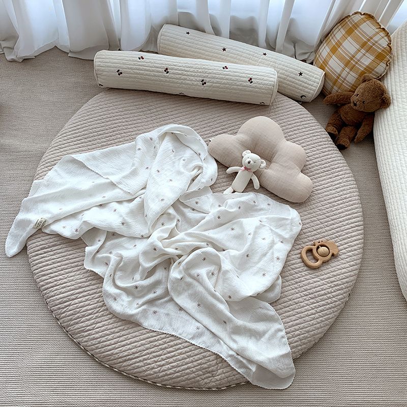 고밀도면 100수 프릴 무형광 신생아 아기 유아 원형 러그 목화솜 놀이매트 분리형