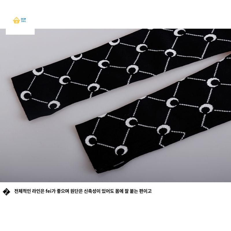롱 패턴 원피스 스퀘어넥 초승달 블랙 니트 긴팔 클래식 - 상세 이미지 4