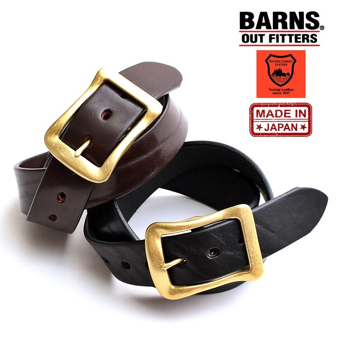 반스 아웃피터스 BARNS 일본제 스퀘어 버클 레더 벨트 LE-3055 초코 블랙 - 상품 이미지