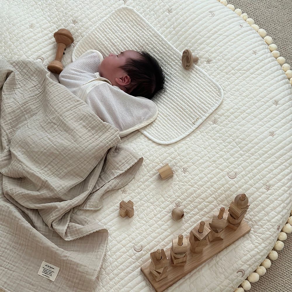 고밀도면 원형 러그 하트 누빔 놀이매트 커버만 아기 유아 무형광 신생아 운동장 - 상세 이미지 5