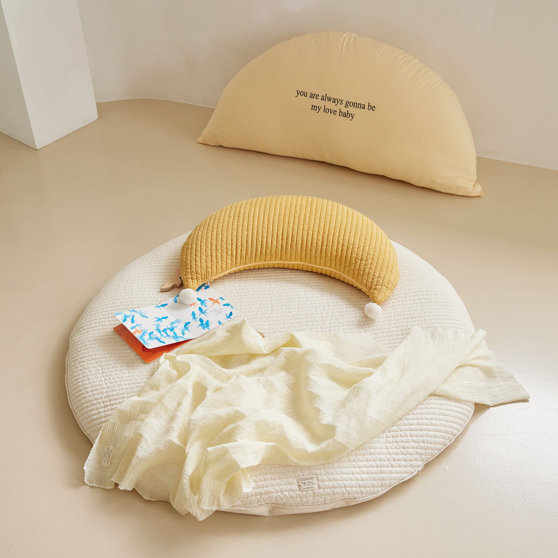 고밀도면 100수 프릴 무형광 신생아 아기 유아 원형 러그 목화솜 놀이매트 분리형