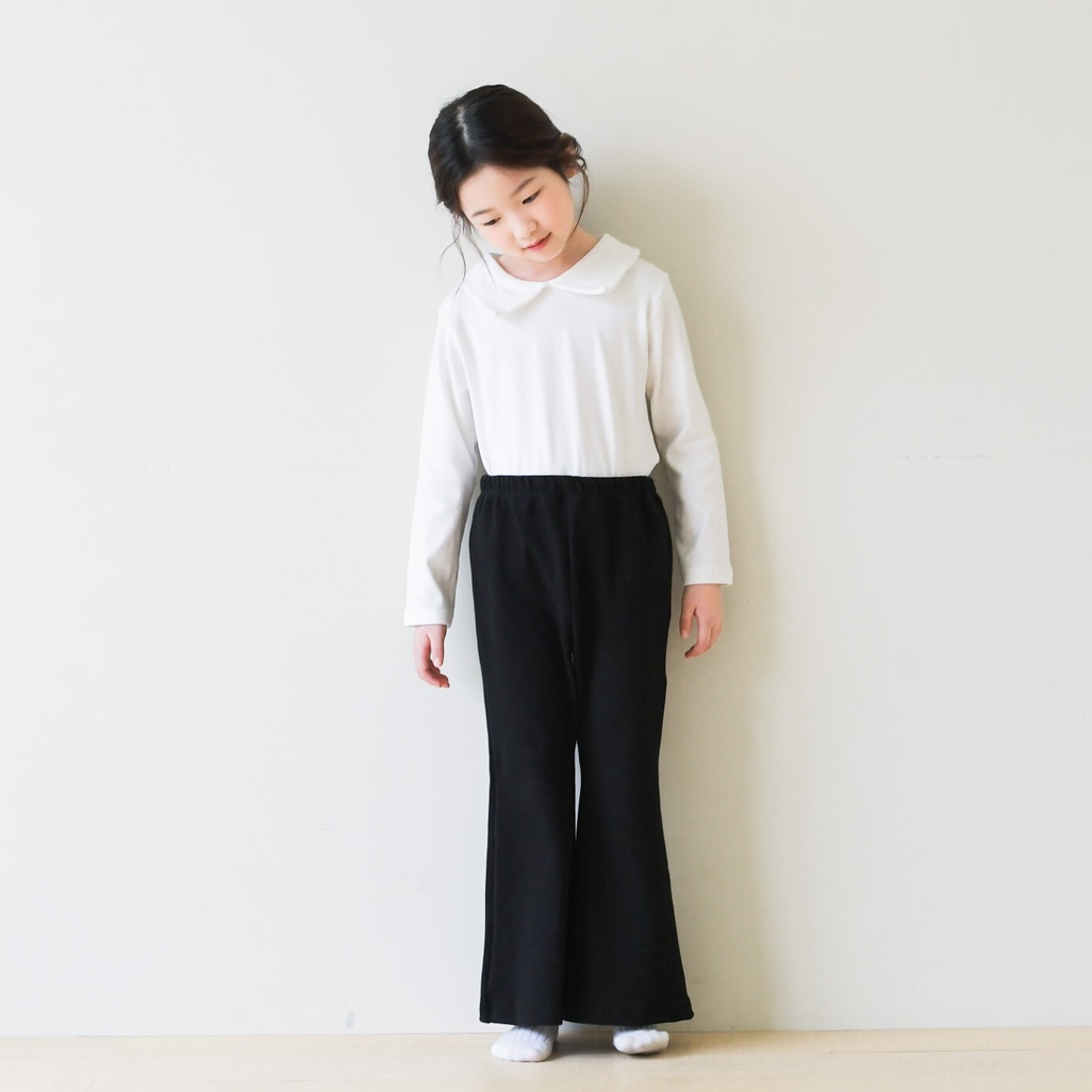 반나팔 나나 골지 슬랙스 여아 키즈 아동 브라운 블랙  루즈핏 면 긴바지 나팔바지 밴딩 - 상세 이미지 4