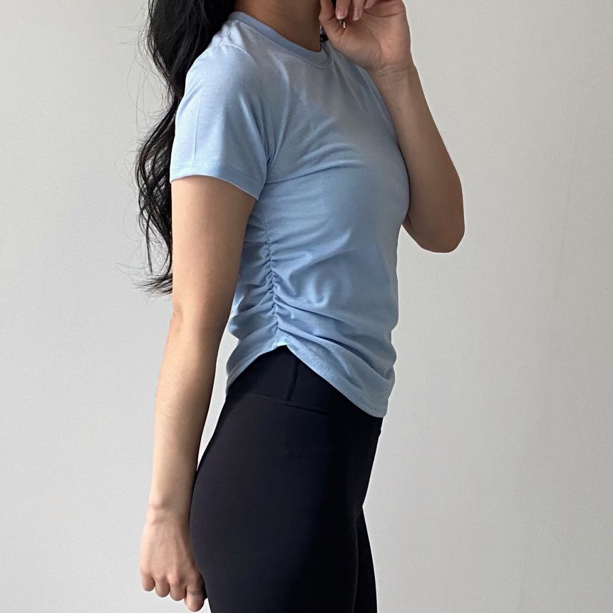 [1+1/허리💗잘록핏]밑단굴림 셔링 필라테스 발레코어 트레이닝 애슬레저 운동복 요가복 헬스복 상의 커버업 세미 크롭 반팔 티셔츠 발레리나티 숏슬리브 상세 이미지 30