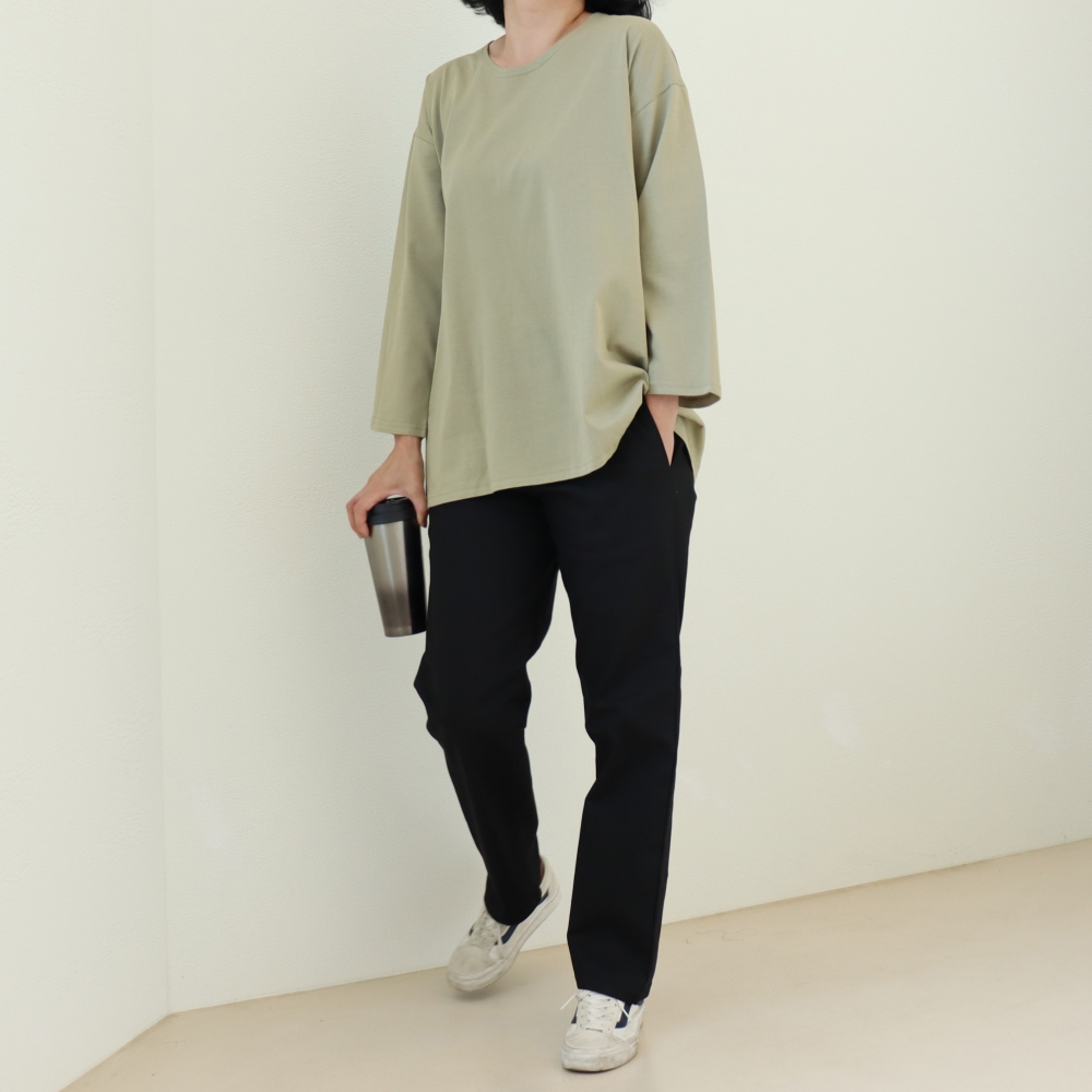 자체제작 일자 스판 9부 바지 허리 밴딩 밑위긴 팬츠 XL 2XL 3XL 봄 여름 가을 - 상세 이미지 5