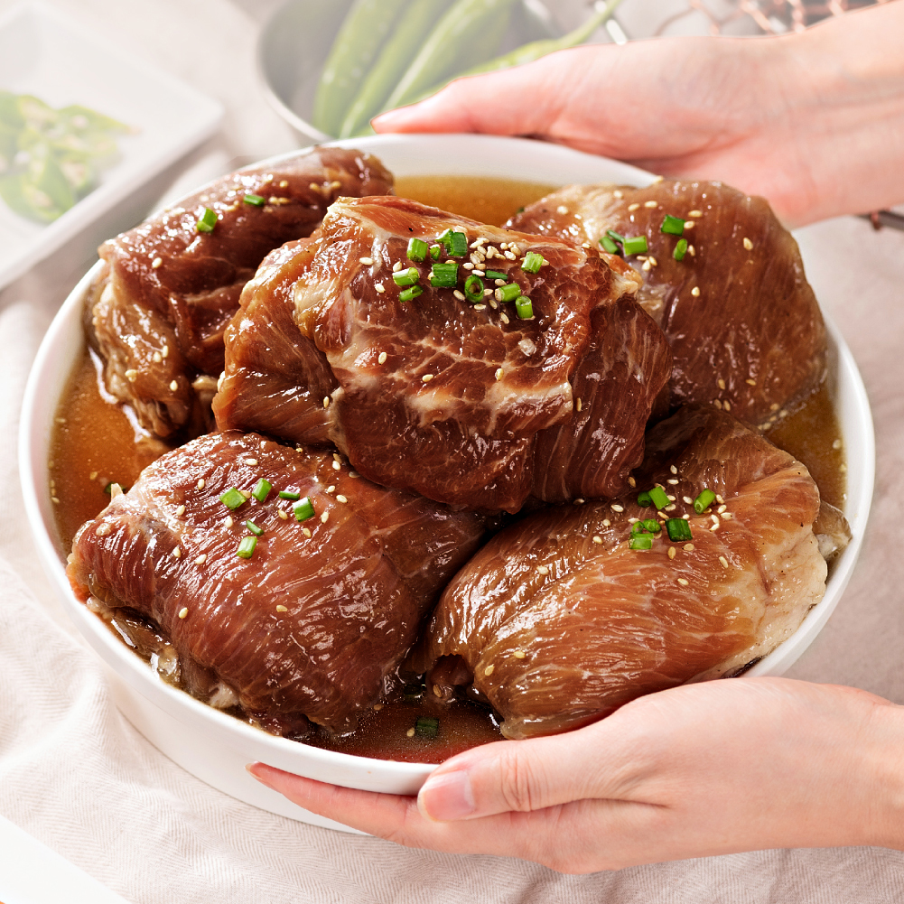국내산 양념 돼지갈비 500g 한돈 캠핑음식 돼지고기