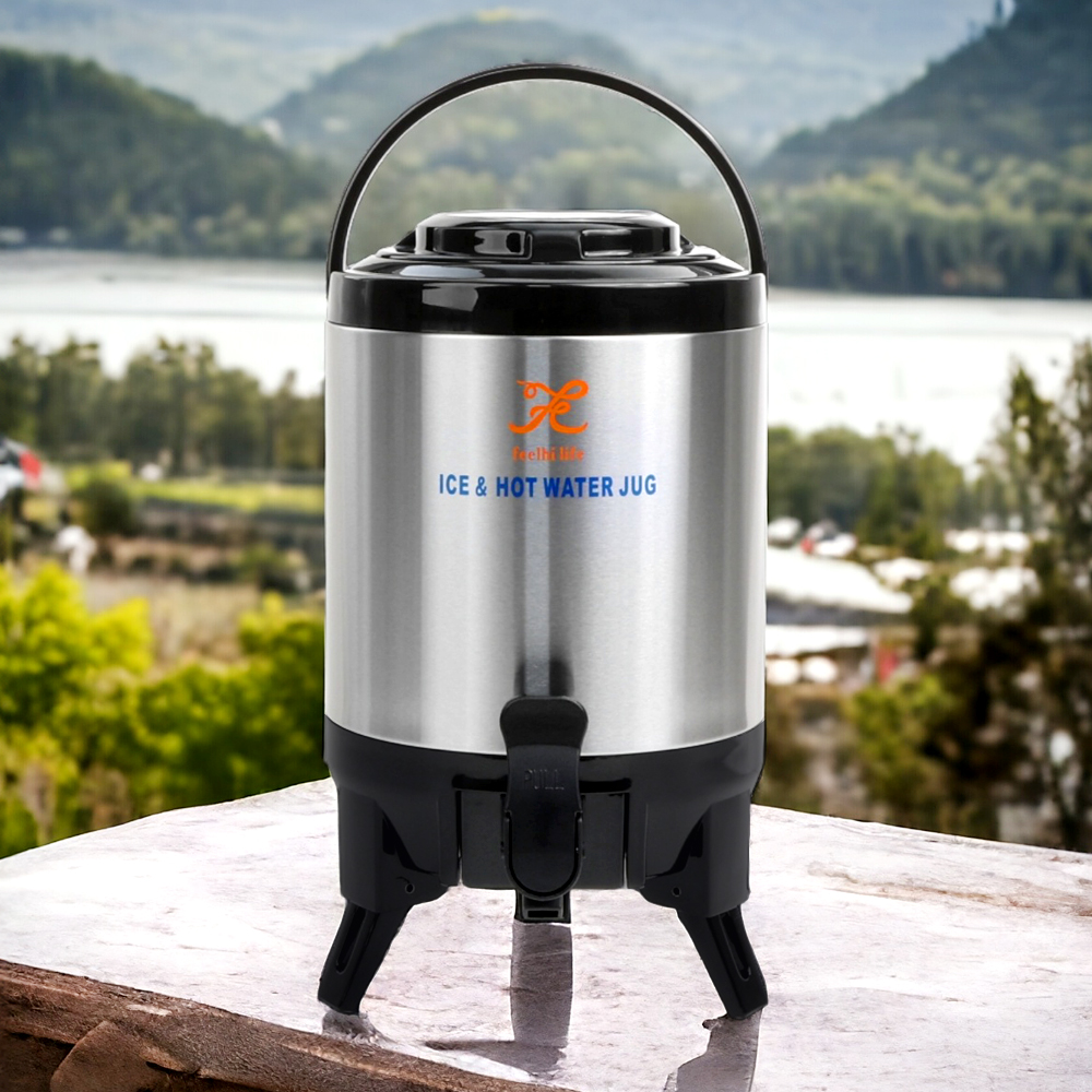 스텐 보온보냉 워터저그 물통 휴대용 캠핑 등산 3L, 블랙+실버