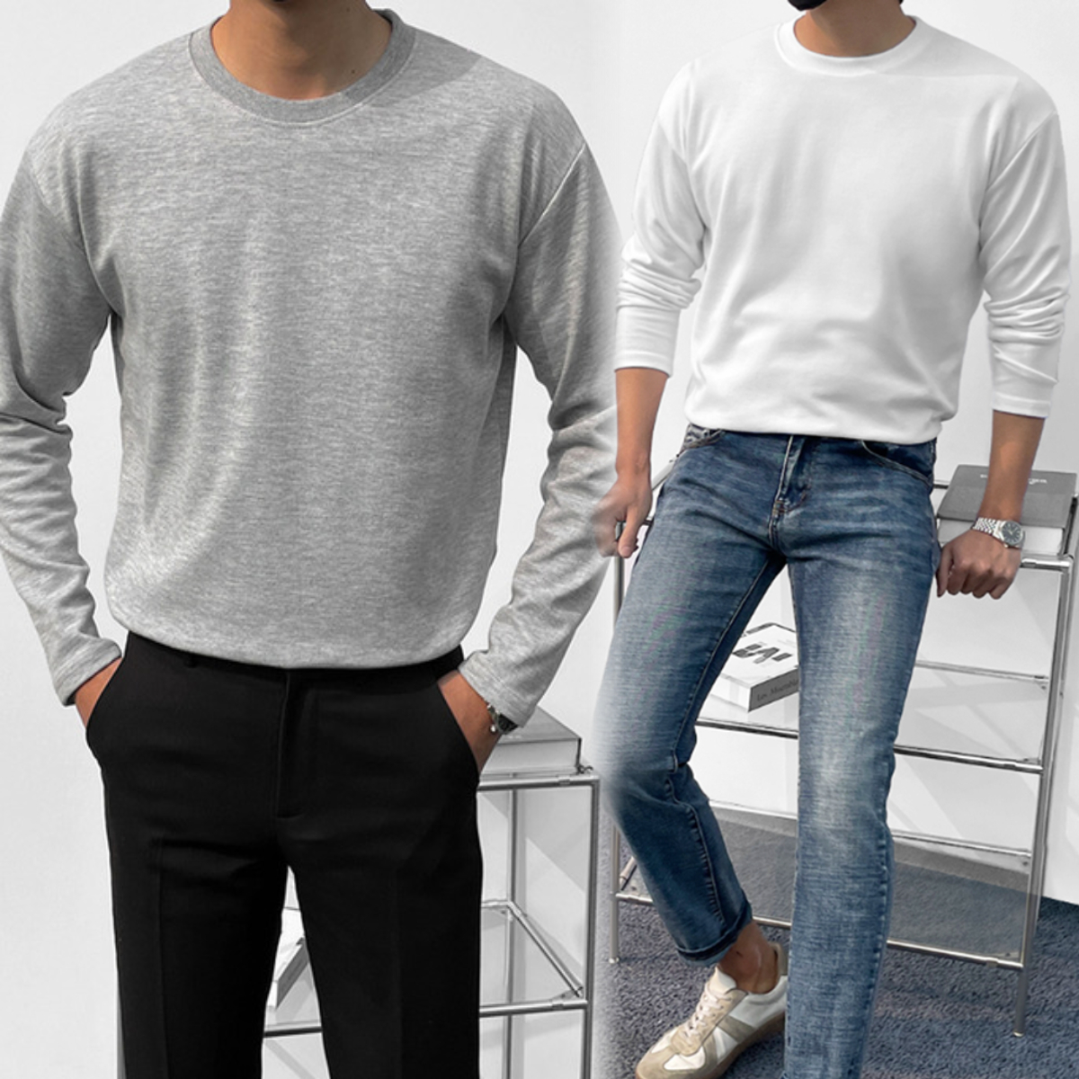 남자 버호 봄 가을 특양면 무지 긴팔티셔츠 17컬러 - 상품 이미지