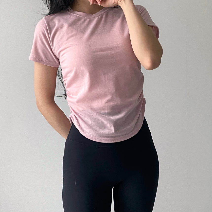 [1+1/허리💗잘록핏]밑단굴림 셔링 필라테스 발레코어 트레이닝 애슬레저 운동복 요가복 헬스복 상의 커버업 세미 크롭 반팔 티셔츠 발레리나티 숏슬리브 상세 이미지 40