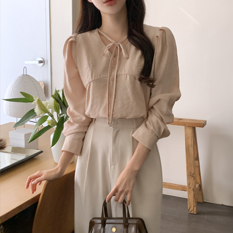 (여리여리하객룩) 마렐 브이넥 리본 핀턱 블라우스 bs7851 - 상세 이미지 2