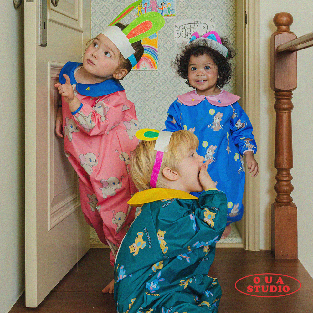 오우아스튜디오 아기 유아 미술가운 문센 촉감 놀이 전신 앞치마 어린이 방수 더비핑크 S