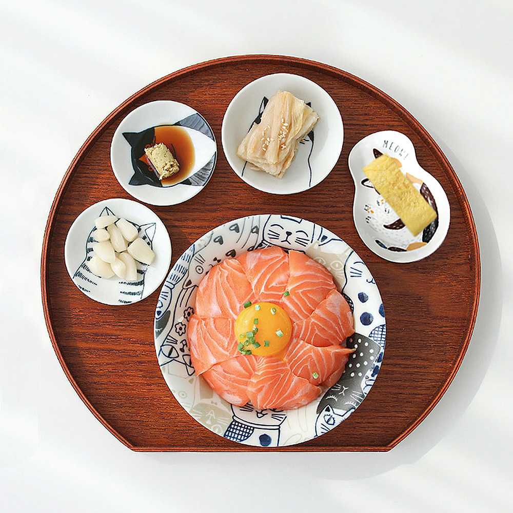 귀여운 일본 고양이 집사 1인 일식 덮밥 도자기 그릇 트레이 혼밥 자취 선물 세트 6p