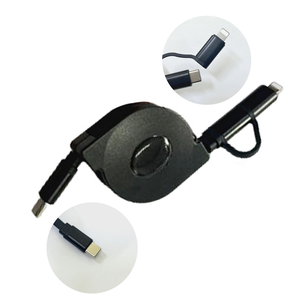 CtoC 핸드폰 PD 고속 충전 2in1 케이블 회오리형 8핀 C타입 롤 릴 타입 멀티 충전기 60W 차량용 충전선