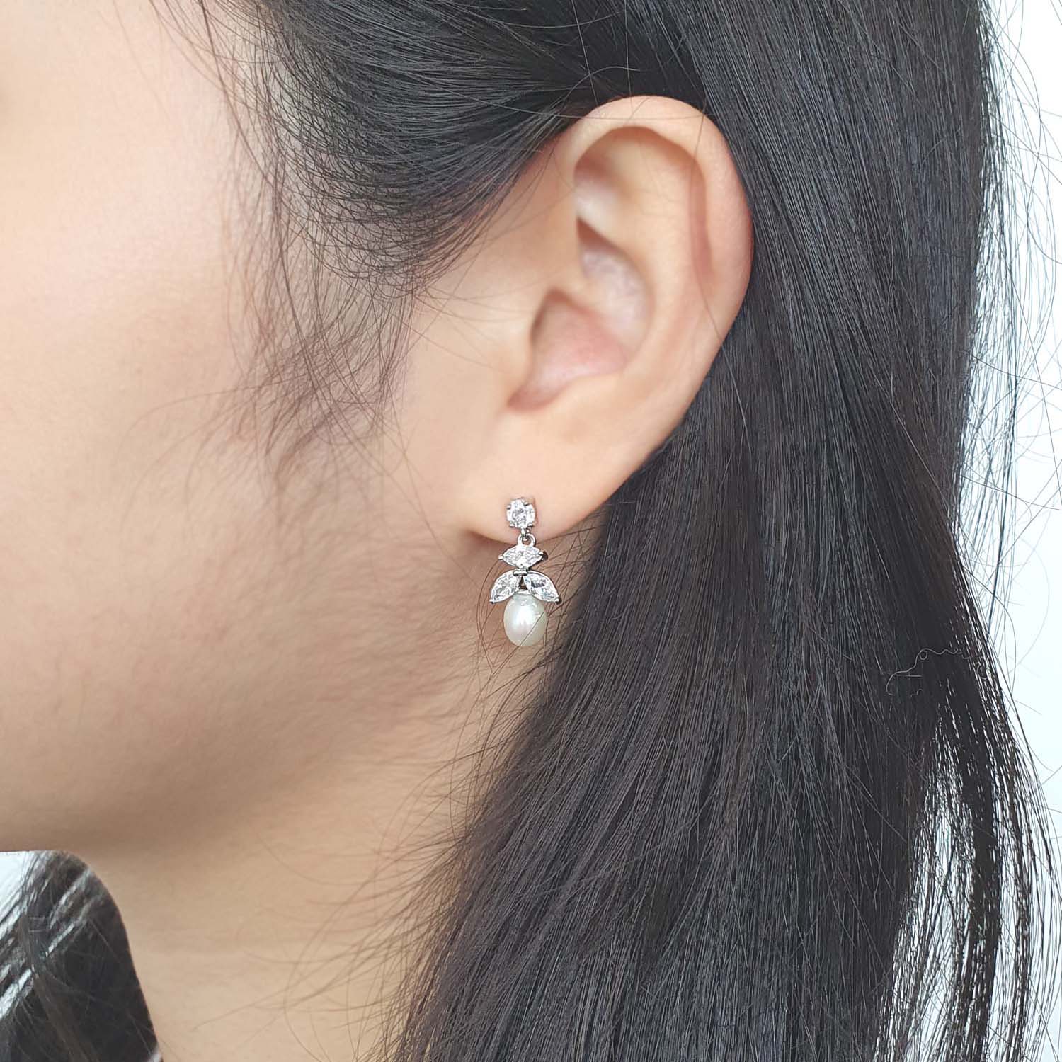 야랑쥬얼리 천연 담수진주 Oval 큐빅 Drop 귀걸이 이미지 7