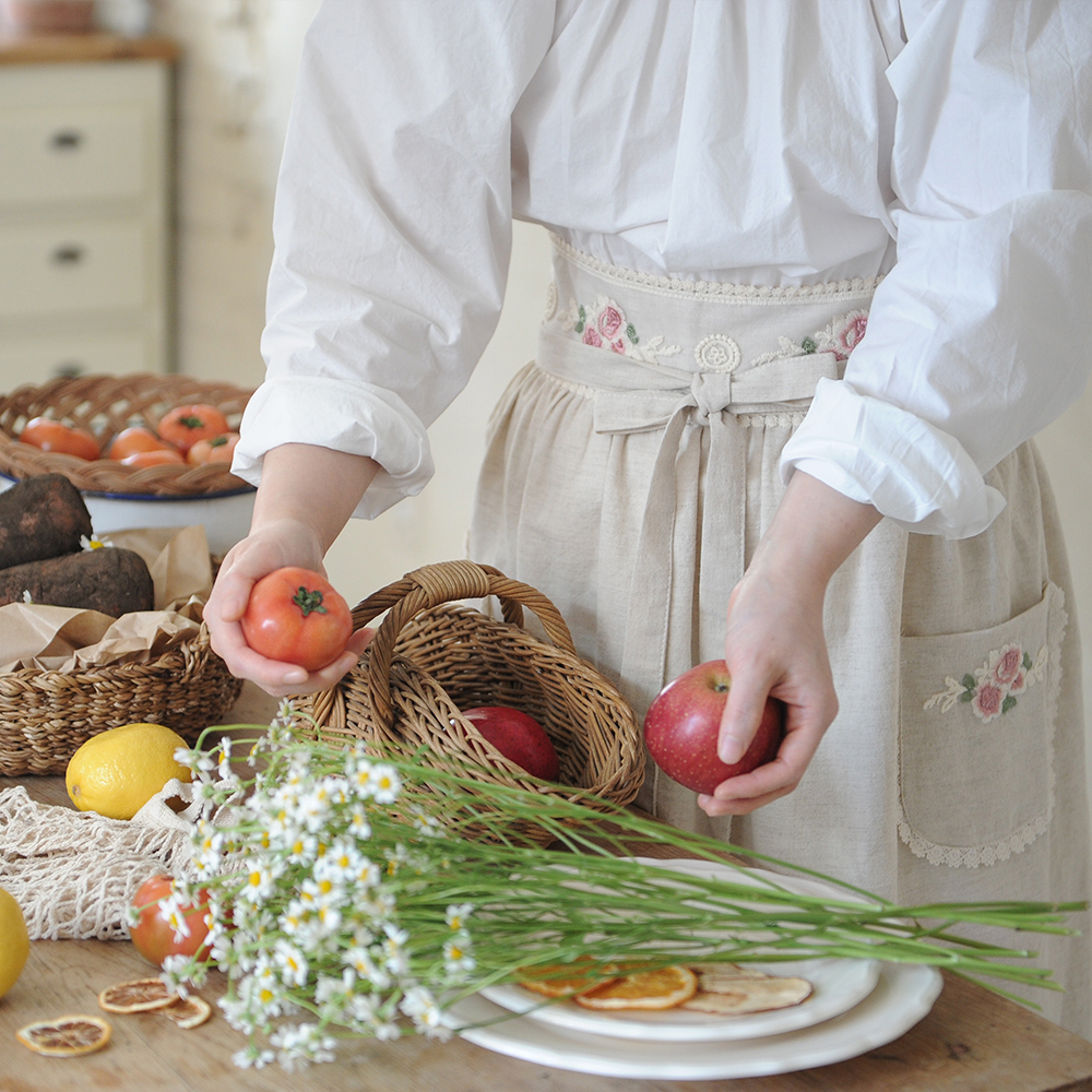 자수 하프앞치마 허리 짧은 반 프릴 앞치마