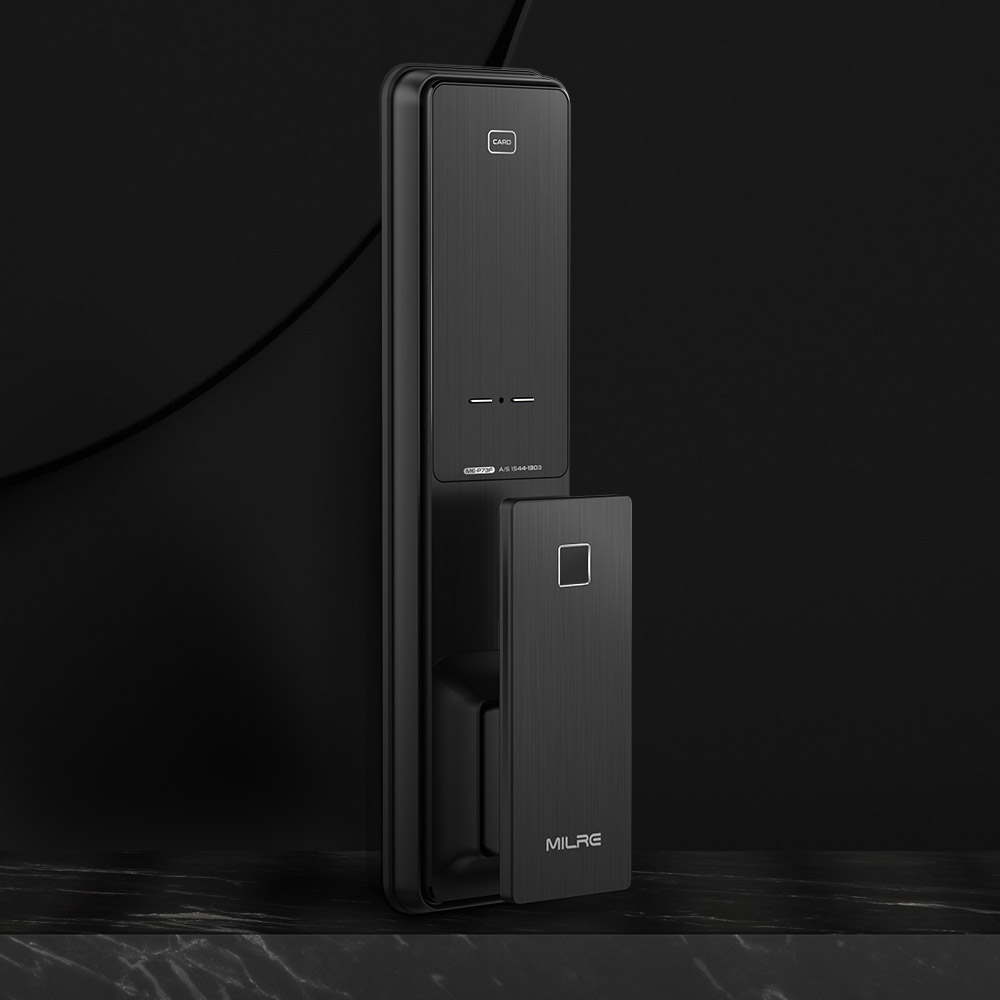 밀레 무타공 지문인식 푸시풀 현관문 디지털 화이트 도어락 ME-P73F