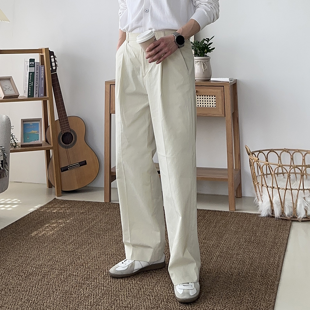 남자와이드슬랙스 밴딩 통큰바지 원턱팬츠 남자면바지 - 상세 이미지 3