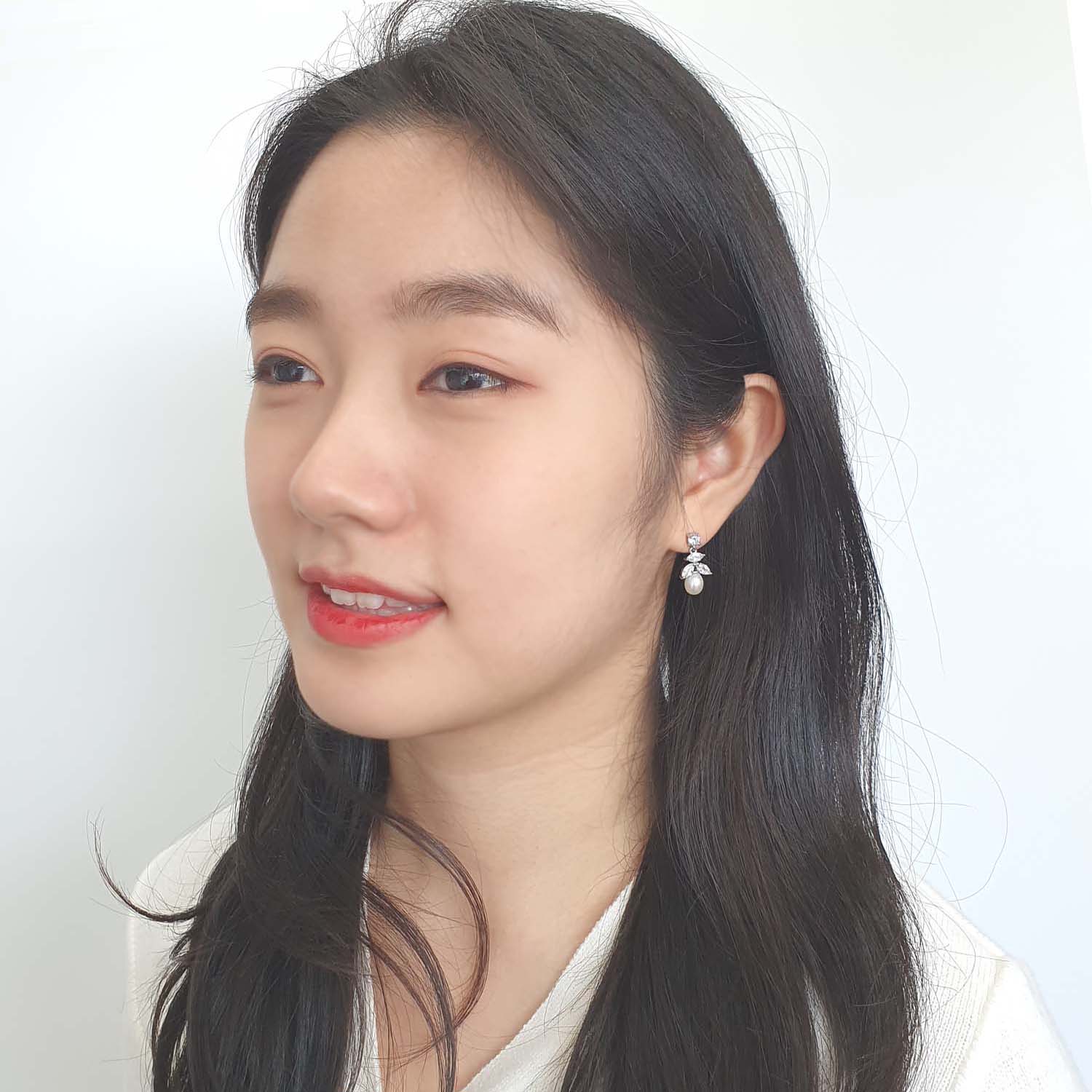 야랑쥬얼리 천연 담수진주 Oval 큐빅 Drop 귀걸이 - 메인 이미지