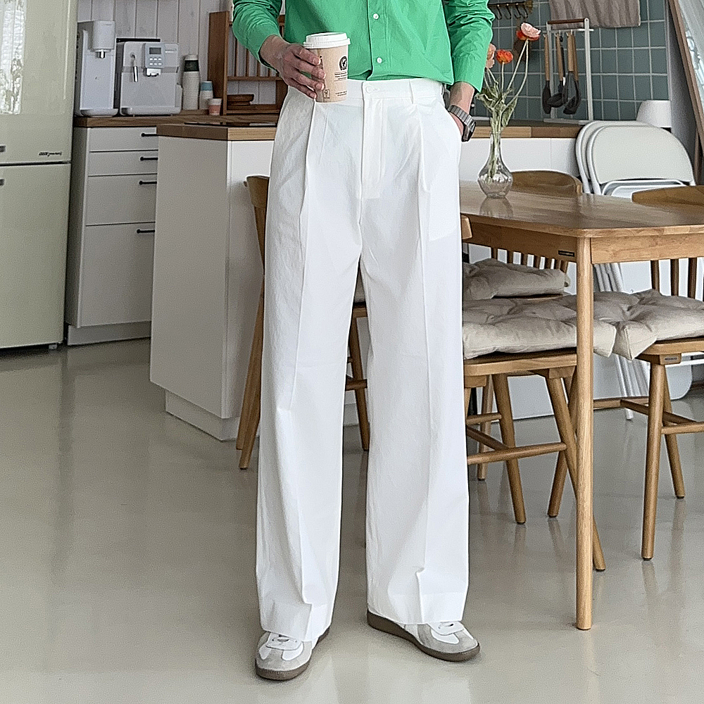 남자와이드슬랙스 밴딩 통큰바지 원턱팬츠 남자면바지 - 상품 이미지