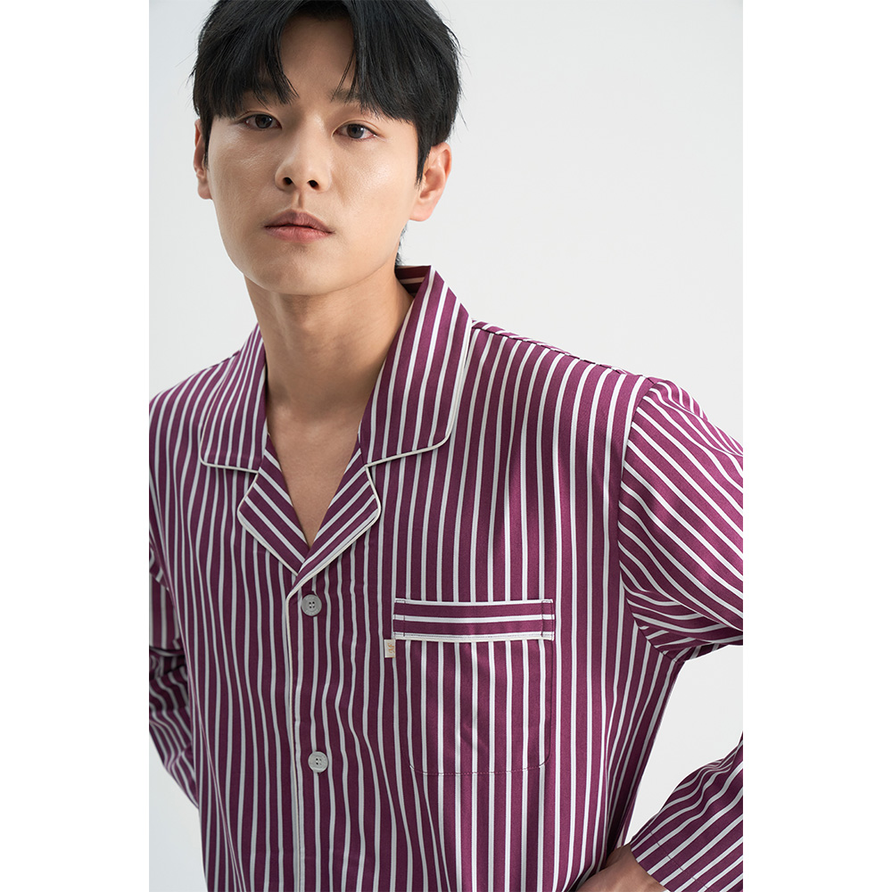 와인ST 남성 긴팔 새틴 면 잠옷 홈웨어 파자마 세트 이미지 6