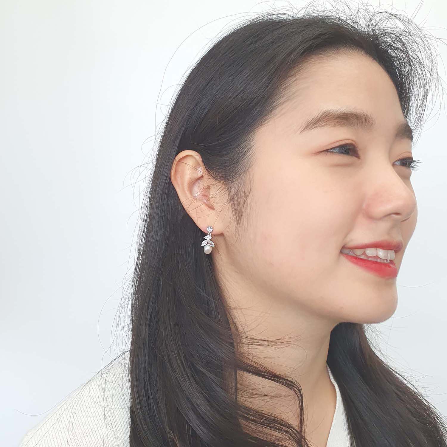 야랑쥬얼리 천연 담수진주 Oval 큐빅 Drop 귀걸이 - 상세 이미지 4