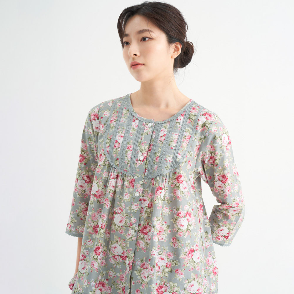 연카키장미 여성 순면 7부 봄 가을 잠옷 파자마 홈웨어 세트 이미지 6