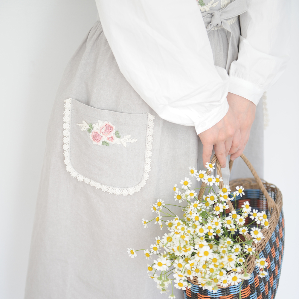 자수 하프앞치마 허리 짧은 반 프릴 앞치마