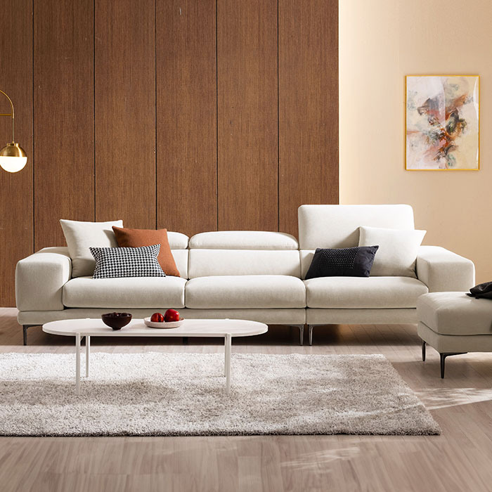 [에싸] 레노어 4인 헤드기능 리브 패브릭 소파+스툴