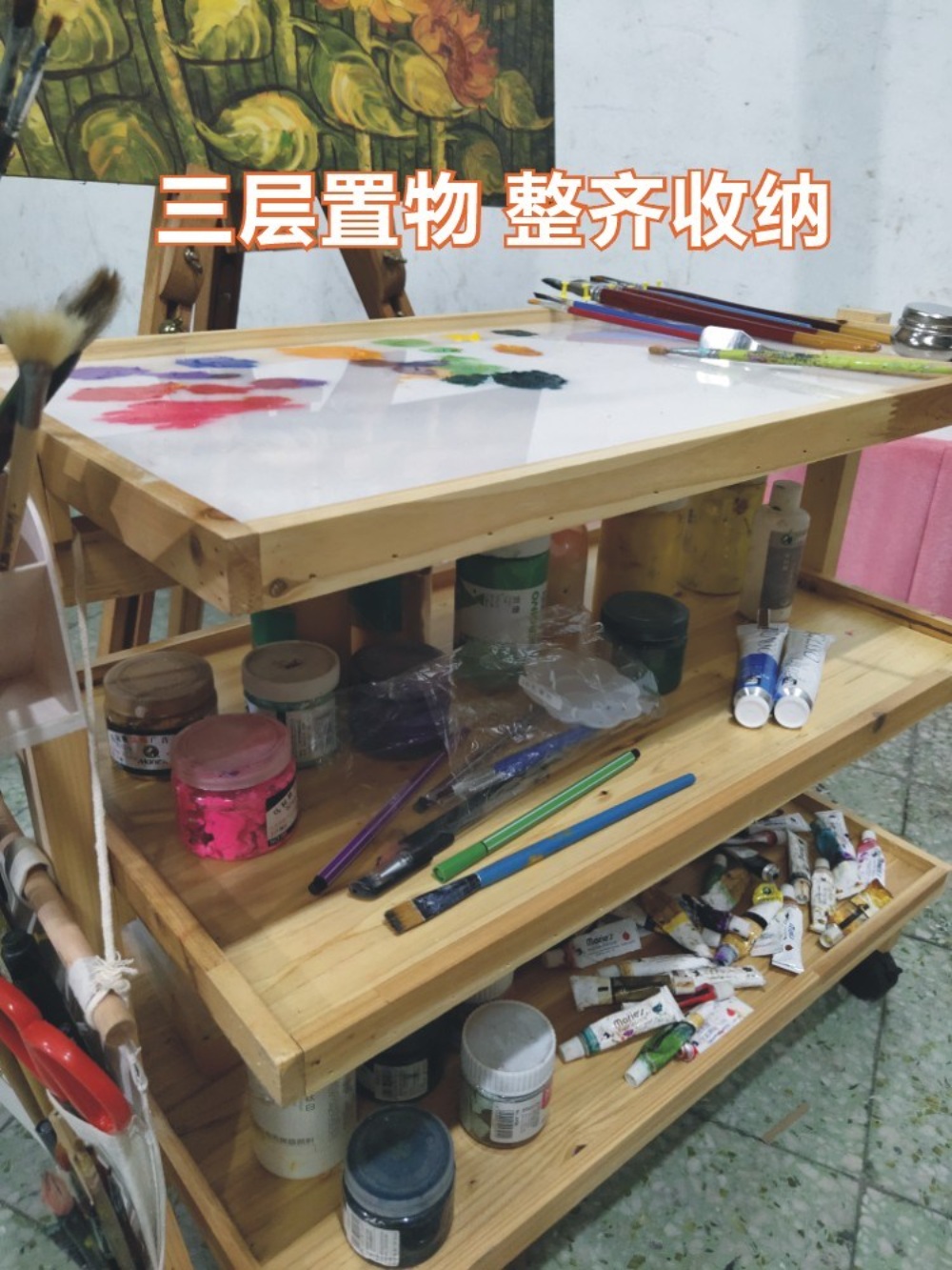 이젤 테이블 미술 예술 용지 물감 랙 작업대 - 상세 이미지 4