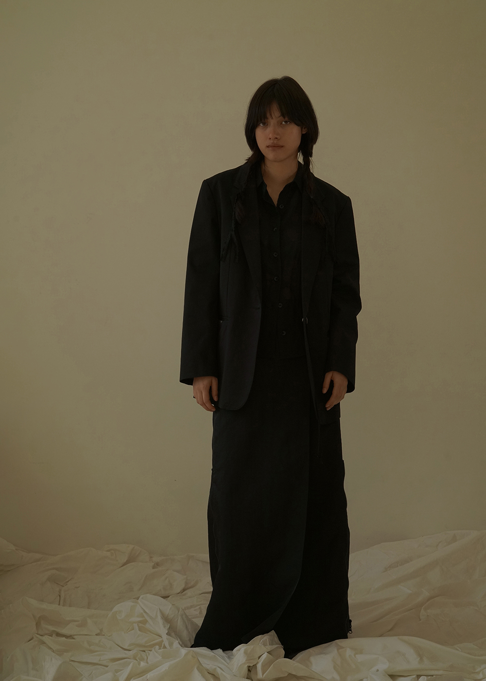 루드 나일론 맥시 롱 랩스커트 국산 원단 H라인 A라인 머메이드 라인 Skirt 01 - 상세 이미지 5