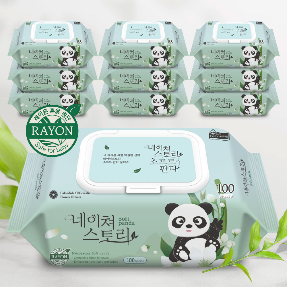 네이쳐스토리 소프트판다 대용량 아기물티슈 엠보싱 캡형 100매, 10개