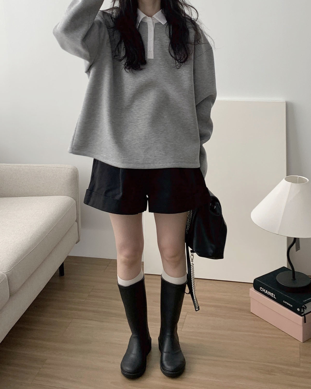 루루 레인부츠 클래식 베이직 미들 통 장화 (3cm/블랙) - 상세 이미지 3