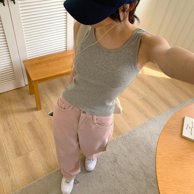 ❤20%쿠폰❤ [MOMENT JOY/국내제작/라운드,스퀘어넥] 카엘리 쫀쫀 베이직 라운드 기본 이너 골지 사계절 민소매 단가라 나시 상세 이미지 24
