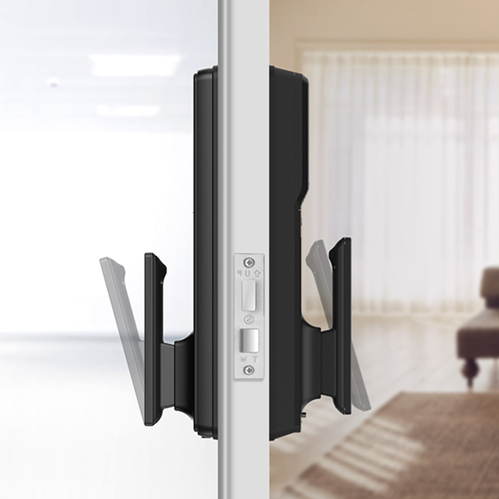 밀레 무타공 지문인식 푸시풀 현관문 디지털 화이트 도어락 ME-P73F