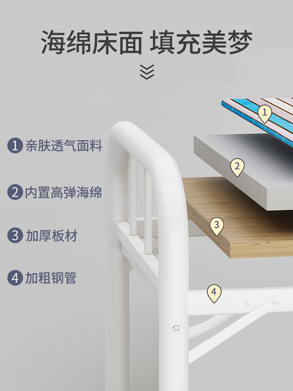 접이식 진찰대 양호실 침대 옥상 낮잠 철제 - 상세 이미지 5