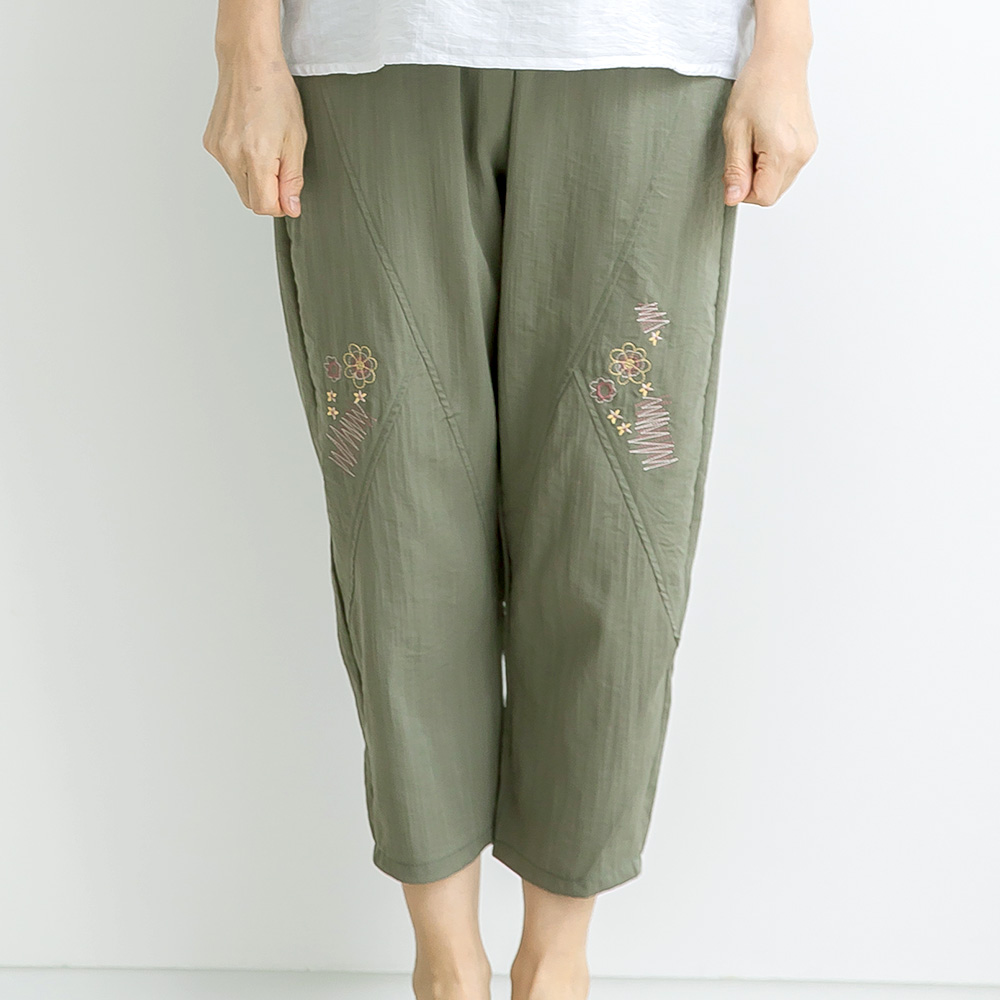 여름 인견 밴딩 배기바지 8부 체형커버 꽃자수 시원한 촉감 주머니 포켓 절복 하의 법복 - 상세 이미지 4