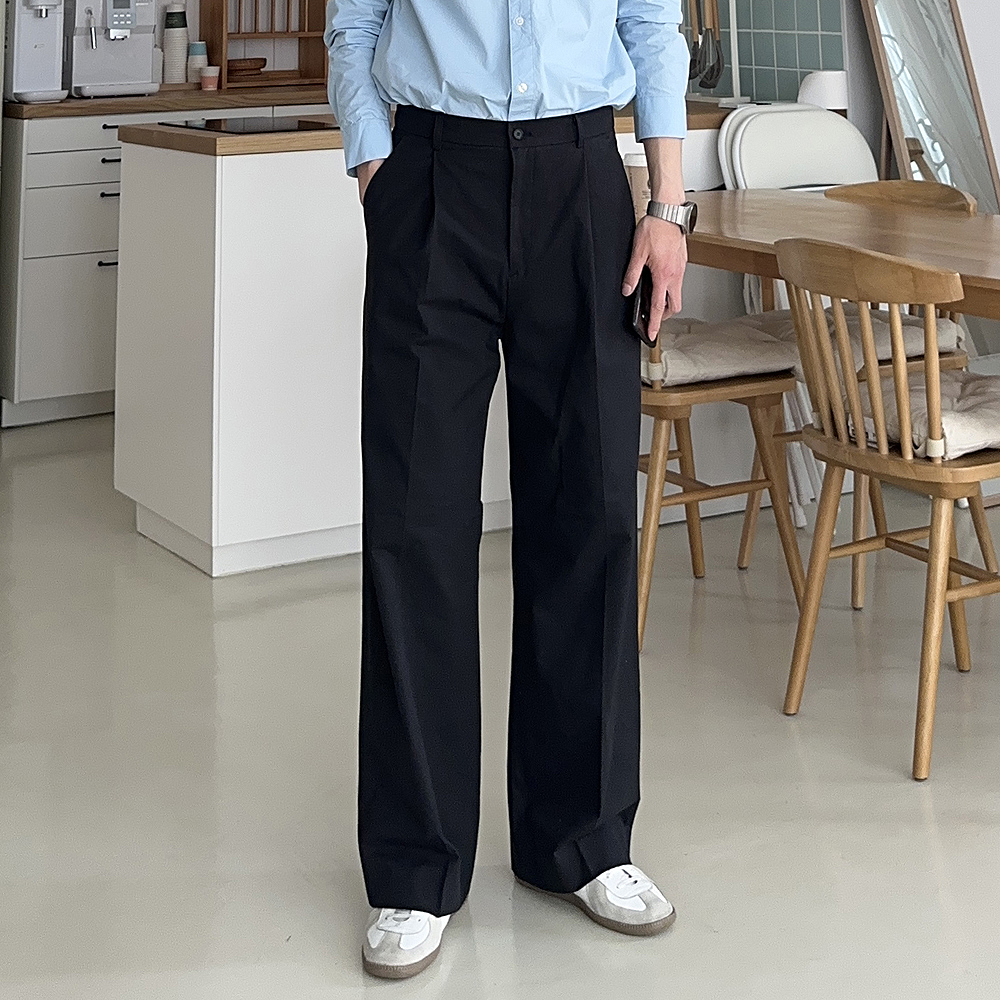 남자와이드슬랙스 밴딩 통큰바지 원턱팬츠 남자면바지 - 상세 이미지 2